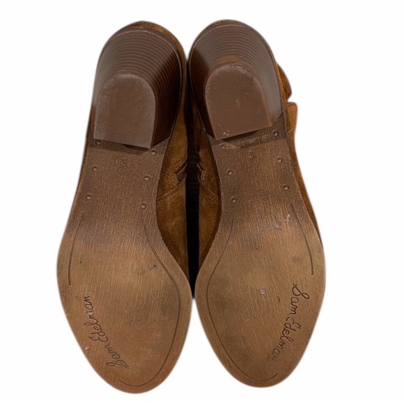 Sam Edelman Lynne Cognac Suede Ankle Booties Block Heel Buckle Zip Sz 8 - Picture 8 of 11